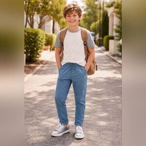 Kidpik Boys Blue Jogger Pants Casual Minimal Everyday Drawstring